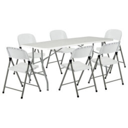 Harbour Housewares Folding Camping Picnic Table & Chair Set - 180Cm (6Ft) - White - thumbnail 1