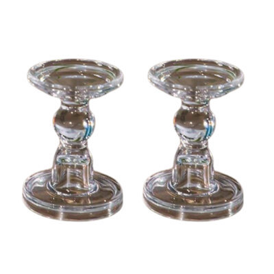 Glass Candle Holders - Clear (Medium) - Set Of 2 - image 1