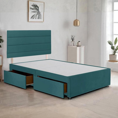 Green Plush 5Ft King Size Bed Frame With 20 Inch Headboard And 2Drawers - image 1