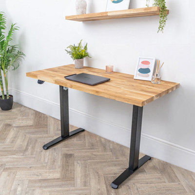 domli D1 Electric Standing Office Desk & Solid Oak Wood Desk Top - 1500mm X 800mm X 27mm Desktop - Sit Stand Electric Adjustable Desk - image 1