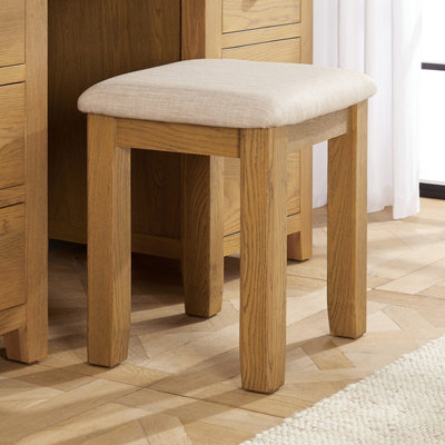 The Furniture Market Cotswold Rustic Smoked Oak Dressing Table Stool, Solid Oak Frame, Natural Oatmeal Upholstered Seat Pad, Country Style - image 1
