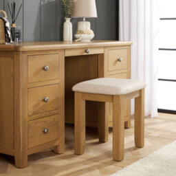 The Furniture Market Cotswold Rustic Smoked Oak Dressing Table Stool, Solid Oak Frame, Natural Oatmeal Upholstered Seat Pad, Country Style - thumbnail 3