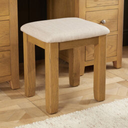 The Furniture Market Cotswold Rustic Smoked Oak Dressing Table Stool, Solid Oak Frame, Natural Oatmeal Upholstered Seat Pad, Country Style - thumbnail 2