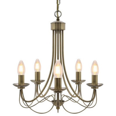 Long Life Lamps Company Vintage 5 Lights Antique Brass Ceiling Pendant Light Candle Lantern Chandelier K434 - image 1
