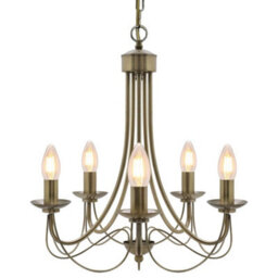 Long Life Lamps Company Vintage 5 Lights Antique Brass Ceiling Pendant Light Candle Lantern Chandelier K434