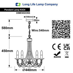 Long Life Lamps Company Vintage 5 Lights Antique Brass Ceiling Pendant Light Candle Lantern Chandelier K434 - thumbnail 2