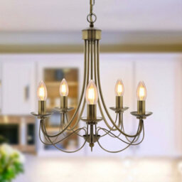 Long Life Lamps Company Vintage 5 Lights Antique Brass Ceiling Pendant Light Candle Lantern Chandelier K434 - thumbnail 7