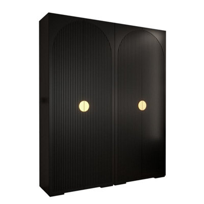 Arte Sophisticated Manhattan I Hinged Door Wardrobe W2000mm H2370mm D470mm - Classic Black, Gold Handles, Customisable Storage - image 1
