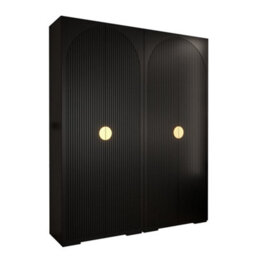 Arte Sophisticated Manhattan I Hinged Door Wardrobe W2000mm H2370mm D470mm - Classic Black, Gold Handles, Customisable Storage - thumbnail 1
