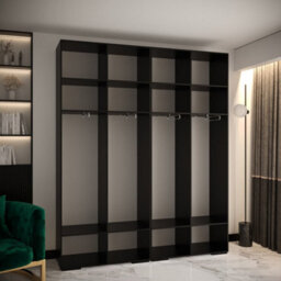 Arte Sophisticated Manhattan I Hinged Door Wardrobe W2000mm H2370mm D470mm - Classic Black, Gold Handles, Customisable Storage - thumbnail 4