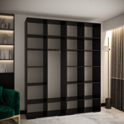 Arte Sophisticated Manhattan I Hinged Door Wardrobe W2000mm H2370mm D470mm - Classic Black, Gold Handles, Customisable Storage - thumbnail 7