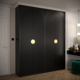 Arte Sophisticated Manhattan I Hinged Door Wardrobe W2000mm H2370mm D470mm - Classic Black, Gold Handles, Customisable Storage - thumbnail 2