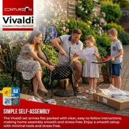 Centurion Supports Centurion Vivaldi 3-Piece Aluminium Garden Bistro Set - Table With Parasol Hole & 2 Generously Sized Armchairs (Black) - thumbnail 8