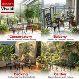 Centurion Supports Centurion Vivaldi 3-Piece Aluminium Garden Bistro Set - Table With Parasol Hole & 2 Generously Sized Armchairs (Black) - thumbnail 3