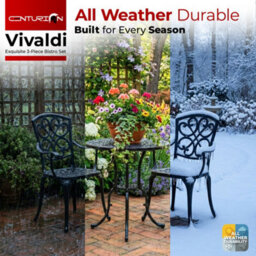 Centurion Supports Centurion Vivaldi 3-Piece Aluminium Garden Bistro Set - Table With Parasol Hole & 2 Generously Sized Armchairs (Black) - thumbnail 5