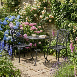 Centurion Supports Centurion Vivaldi 3-Piece Aluminium Garden Bistro Set - Table With Parasol Hole & 2 Generously Sized Armchairs (Black) - thumbnail 2