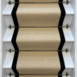 RainbowHome Kalahari Cream 100% Wool Stair Runner With Cotton Black Border 60 X 650Cm