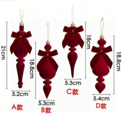 Amorly 4Pcs Red Flocked Christmas Finial Ornaments, Velvet Bow Spindle Drop Hanging Baubles For Holiday Party Home Window Decor - thumbnail 6