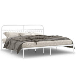Berkfield Metal Bed Frame Without Mattress With Headboard White 193X203Cm - thumbnail 2