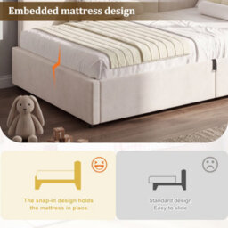 Btm 3Ft Velvet Ottoman Daybed With Storage, Reversible Chaise Design, Hydraulic Lift Bed Frame, Beige, 90X190Cm - thumbnail 9