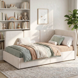 Btm 3Ft Velvet Ottoman Daybed With Storage, Reversible Chaise Design, Hydraulic Lift Bed Frame, Beige, 90X190Cm - thumbnail 2