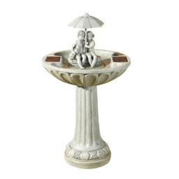 Umbrella Solar Powered Fountain - Stone Effect Outdoor Garden Water Feature Or Bird Bath With 4L Reservoir - H84 X 48Cm Diameter - thumbnail 2