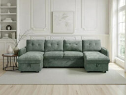 Beehive Furniture Marlowe - U-Shaped Corner Sofa Bed - Green Upholstered Large Family Couch Setup Included Built To Last - thumbnail 3