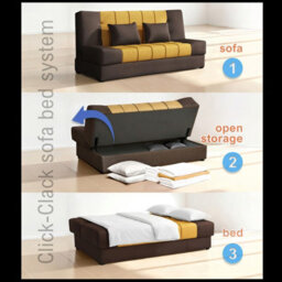 Sofa Bed With Sleeping Function And Storage Sonia Brown And Yellow Fabric Click Clack Reversible Living Room - thumbnail 7
