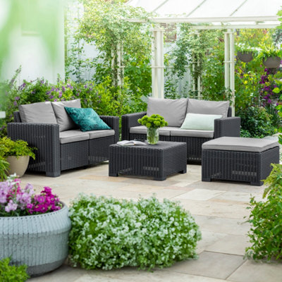Keter California Graphite Resin 4 Seater Garden Furniture Set With Double Sofa & Footstool - image 1