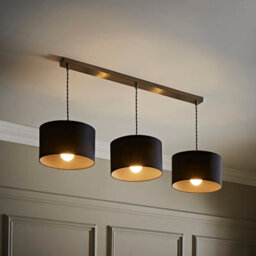 Valuelights Reni Charcoal Drum Shade 3 Drop Bar Brushed Chrome Ceiling Pendant Light And Bulbs - thumbnail 2