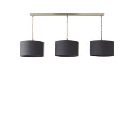Valuelights Reni Charcoal Drum Shade 3 Drop Bar Brushed Chrome Ceiling Pendant Light And Bulbs - thumbnail 7