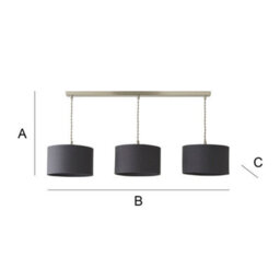 Valuelights Reni Charcoal Drum Shade 3 Drop Bar Brushed Chrome Ceiling Pendant Light And Bulbs - thumbnail 6