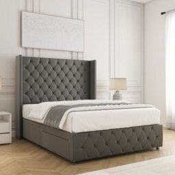 "Bsspoke Ruby Divan Bed Grey Plush Velvet With 54"" Headboard & 12"" Footboard No Mattress No Drawers In Double King 4Ft 6Ft" - thumbnail 2