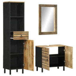 Berkfield 3 Piece Bathroom Furniture Set Solid Wood Mango - thumbnail 2