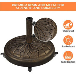 Parasol Base Stand With Wheels, Heavy-Duty Umbrella Base Round All Weather Bronze - thumbnail 5