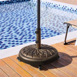 Parasol Base Stand With Wheels, Heavy-Duty Umbrella Base Round All Weather Bronze - thumbnail 4