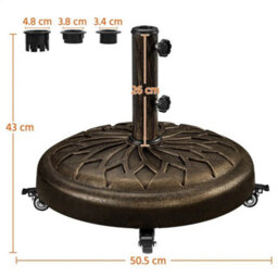 Parasol Base Stand With Wheels, Heavy-Duty Umbrella Base Round All Weather Bronze - thumbnail 2