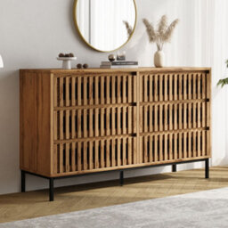 Merax Chest Of Drawers 120X40X81 Cm, 6 Drawer Chest, Storage Cabinet With Openwork Front, Handleless Design & 5 Legs, Natural - thumbnail 2