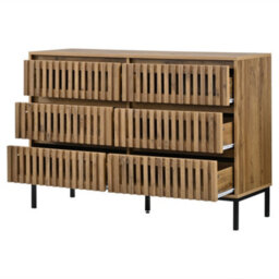 Merax Chest Of Drawers 120X40X81 Cm, 6 Drawer Chest, Storage Cabinet With Openwork Front, Handleless Design & 5 Legs, Natural - thumbnail 8