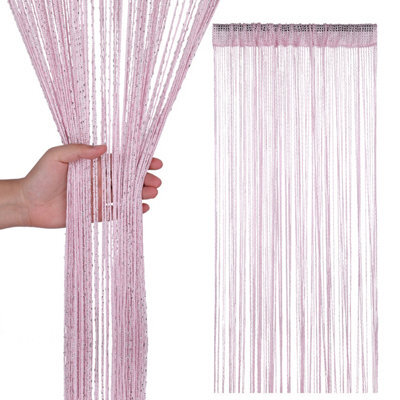 Neel Blue String Curtains Glitter Fringe Panel Fly Screen Doorway Tassel Curatin, 200Cm X 90Cm - Pink - image 1