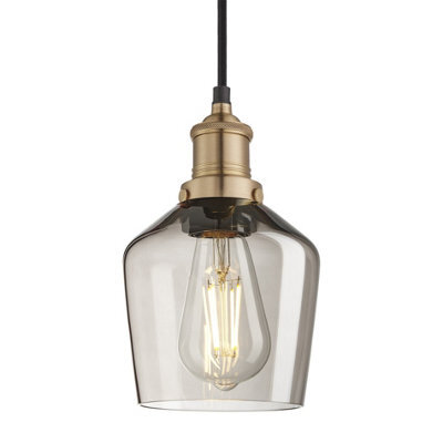Industville Brooklyn Glass Schoolhouse Pendant Light - 5.5 Inch, Mocha Glass Schoolhouse - 5.5 Inch, Brass Pendant Holder - image 1