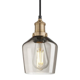 Industville Brooklyn Glass Schoolhouse Pendant Light - 5.5 Inch, Mocha Glass Schoolhouse - 5.5 Inch, Brass Pendant Holder - thumbnail 1