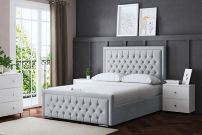 DS Living Allegra Upholstered Silver Panel Bed With Headboard Super King - image 1