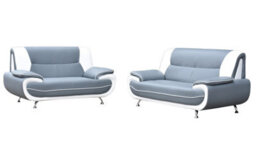 Luigi 3+2 Sofa Set Faux Leather Grey White - thumbnail 1
