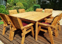 Charles Taylor 8 Seater Wooden Square Garden Dining Table & Chairs Parasol Red - thumbnail 3