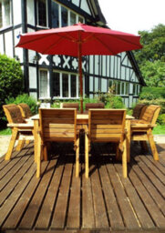 Charles Taylor 8 Seater Wooden Square Garden Dining Table & Chairs Parasol Red - thumbnail 4