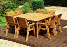 Charles Taylor 8 Seater Wooden Square Garden Dining Table & Chairs Parasol Red - thumbnail 2