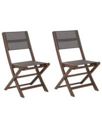Wyld And Coco Set Of 2 Folding Outdoor Garden Chairs - Dark Acacia Wood With Grey Pvc Fabric - thumbnail 3