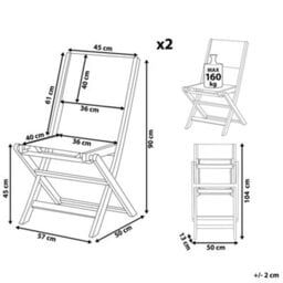 Wyld And Coco Set Of 2 Folding Outdoor Garden Chairs - Dark Acacia Wood With Grey Pvc Fabric - thumbnail 5