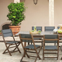 Wyld And Coco Set Of 2 Folding Outdoor Garden Chairs - Dark Acacia Wood With Grey Pvc Fabric - thumbnail 2
